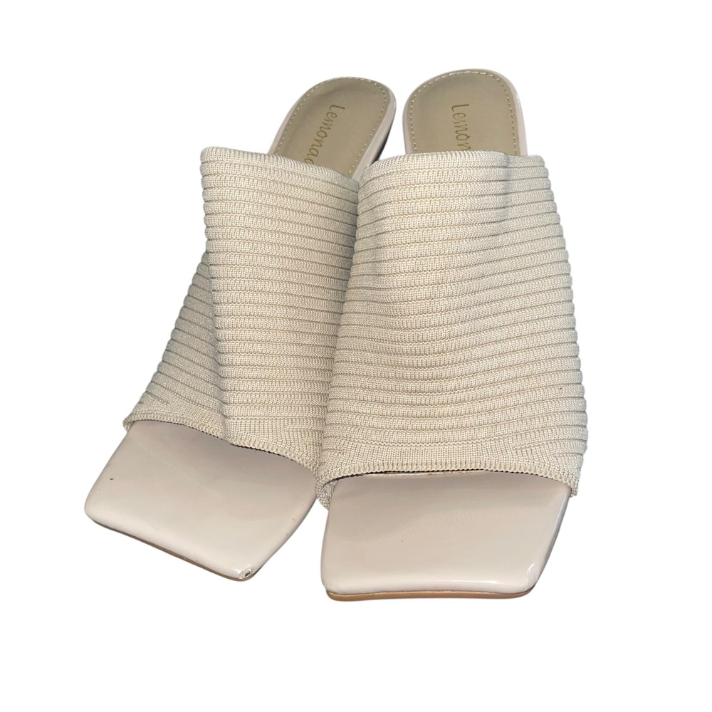 Lemonade Square Toe Knit Mule Heels Beige Women's Size‎ 9